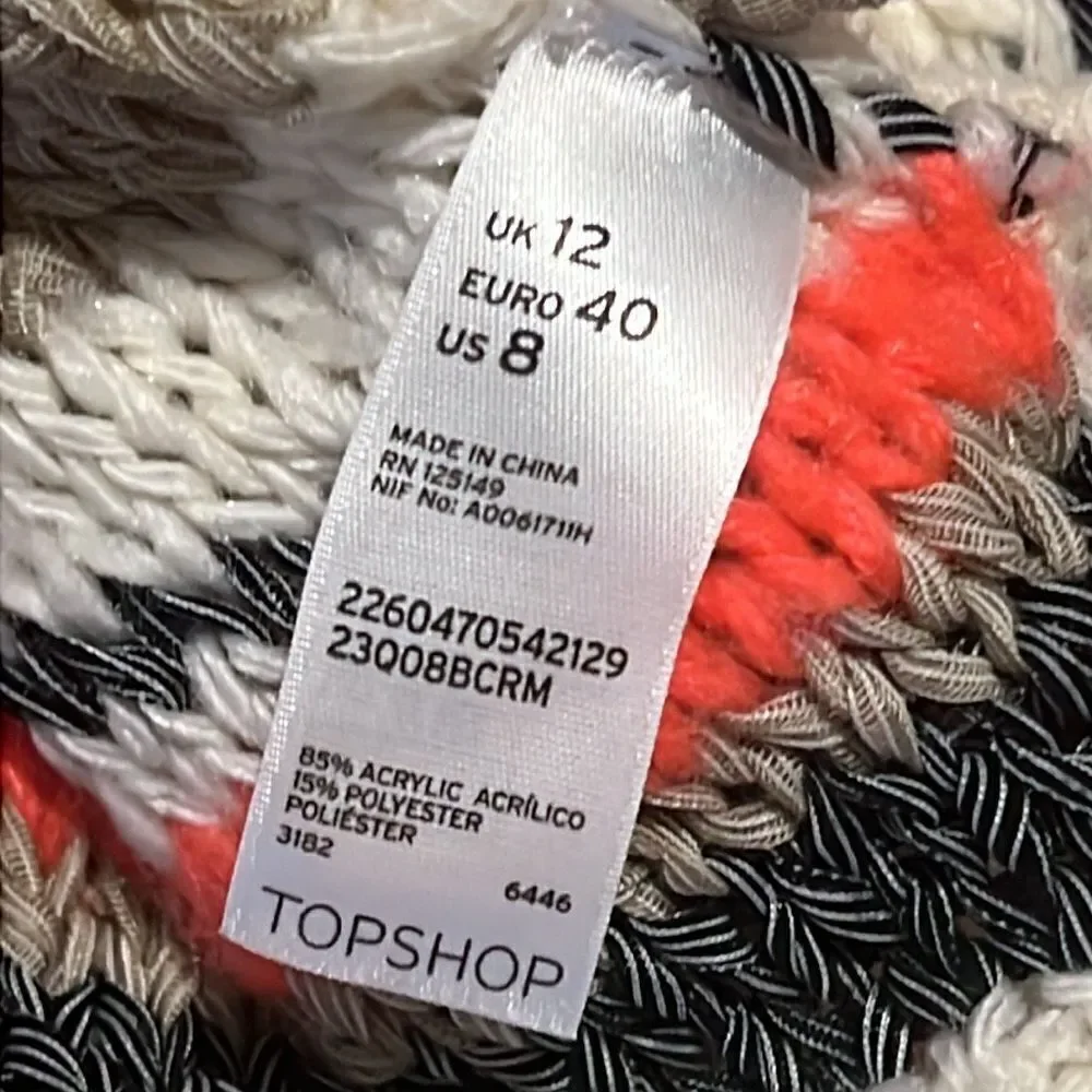 Topshop Tassel Stripe Open Front Chunky Cardigan Sweater Size 8